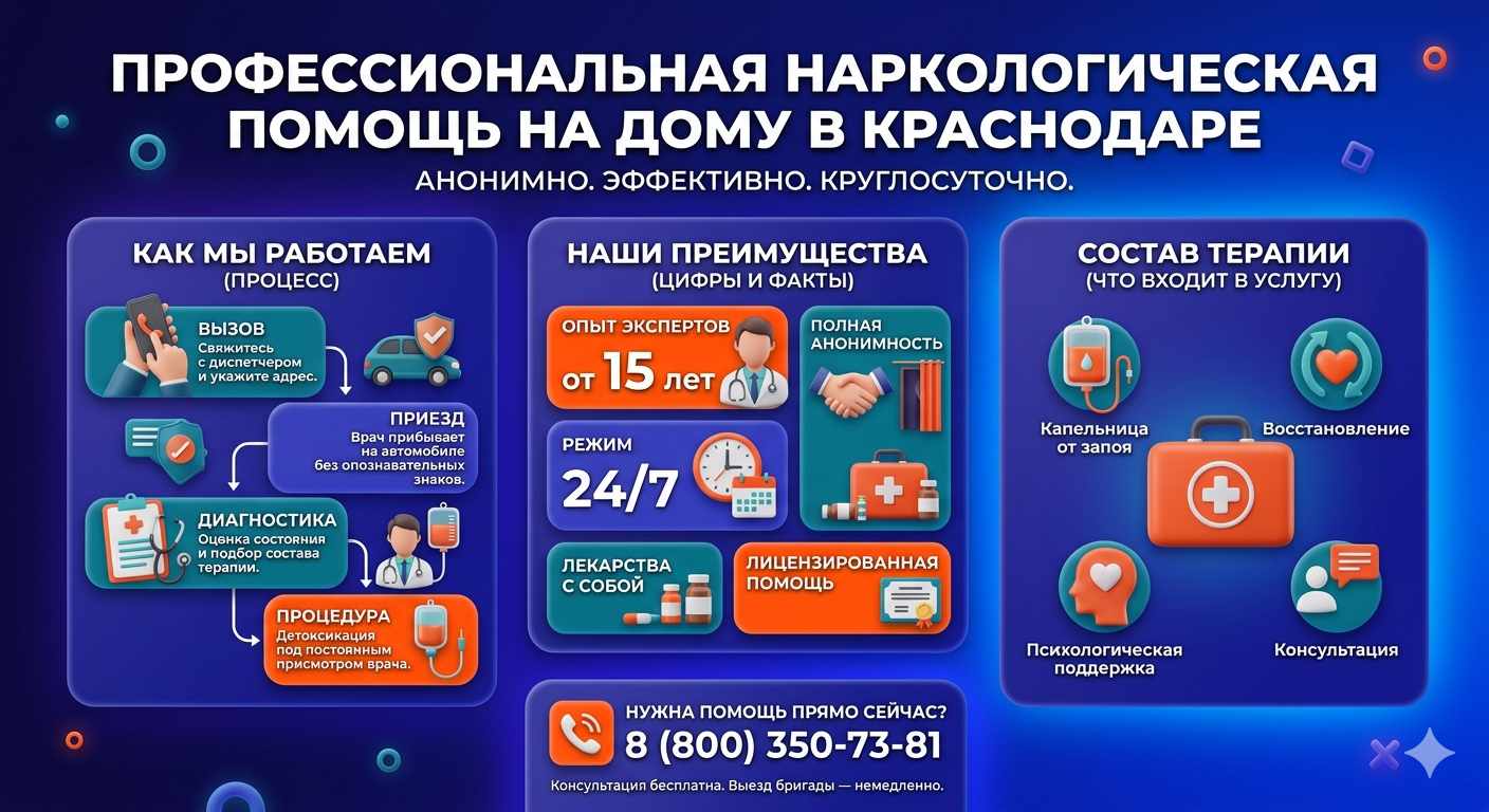 Инфографика о принципах лечения алкоголизма на дому в Петровск-Забайкальском: этапы вызова нарколога, преимущества анонимной детоксикации и состав медицинской помощи.